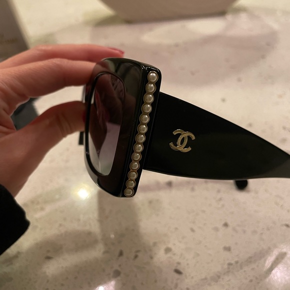 CHANEL Acetate Pearl Rectangle Sunglasses - Picture 3 of 10